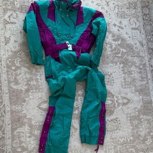 Vibrant Teal and Purple Women's ski suit vintage size 6 fits size small Couloir